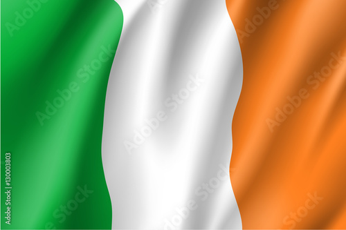 Waving flag of Ireland. Vector illustration of 3D icon with green, white and orange colors.