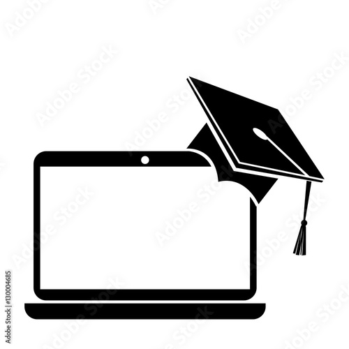 hat graduation with laptop isolated icon vector illustration design