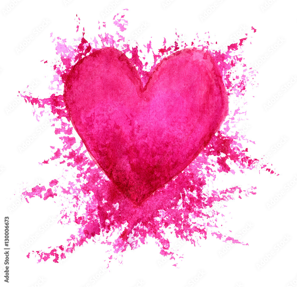 Pink heart splash isolated on white background in watercolor