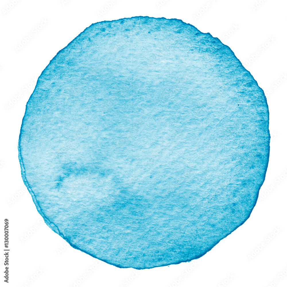 Blue watercolor circle. Stain with paper texture. Design element isolated on white background. Hand drawn abstract template Blue watercolor circle. Stain with paper texture. Design element isolated on white background. Hand drawn abstract template