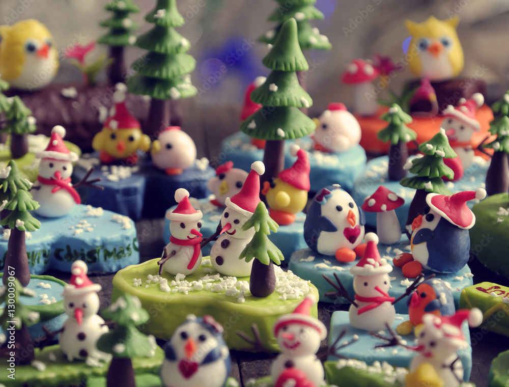 Merry Christmas background with Xmas ornament from clay Merry Christmas background with Xmas ornament from clay