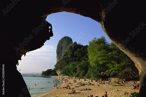 View from cave entrance of the beach and coast, Ao Phra Nang, Province of Krabi photo