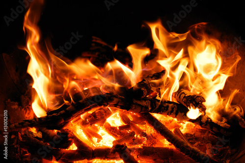 firewood ash and fire flame