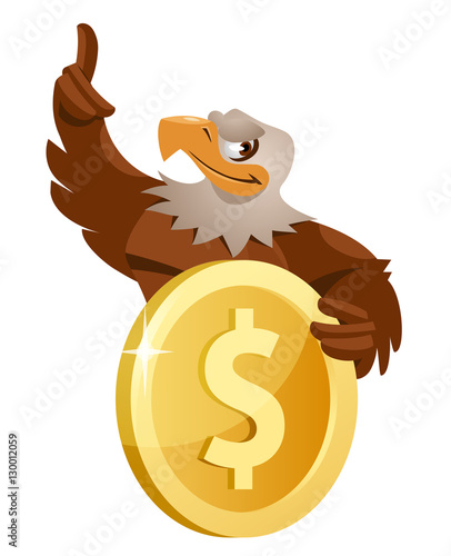 Eagle holds dollar symbol. Cartoon styled vector illustration.  Elements is grouped and divided into layers for easy edit.
