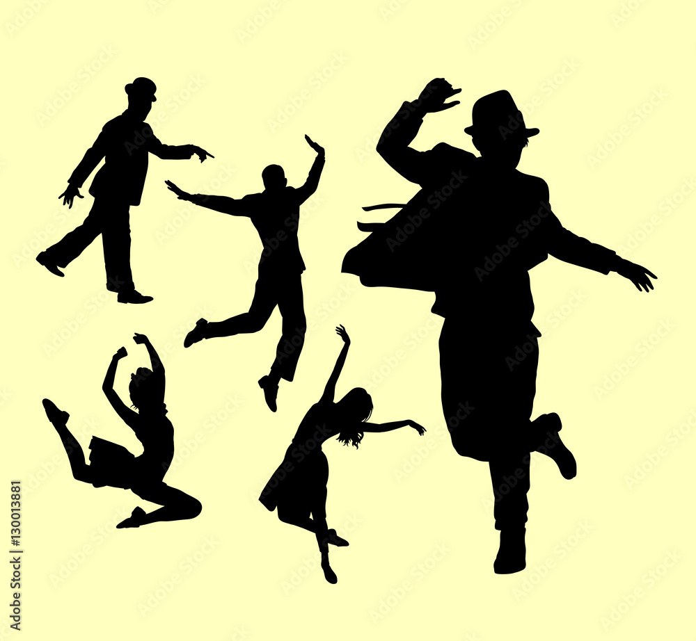 Obraz premium Dancer male and female action silhouette. Good use for symbol, logo, web icon, mascot, or any design you want.