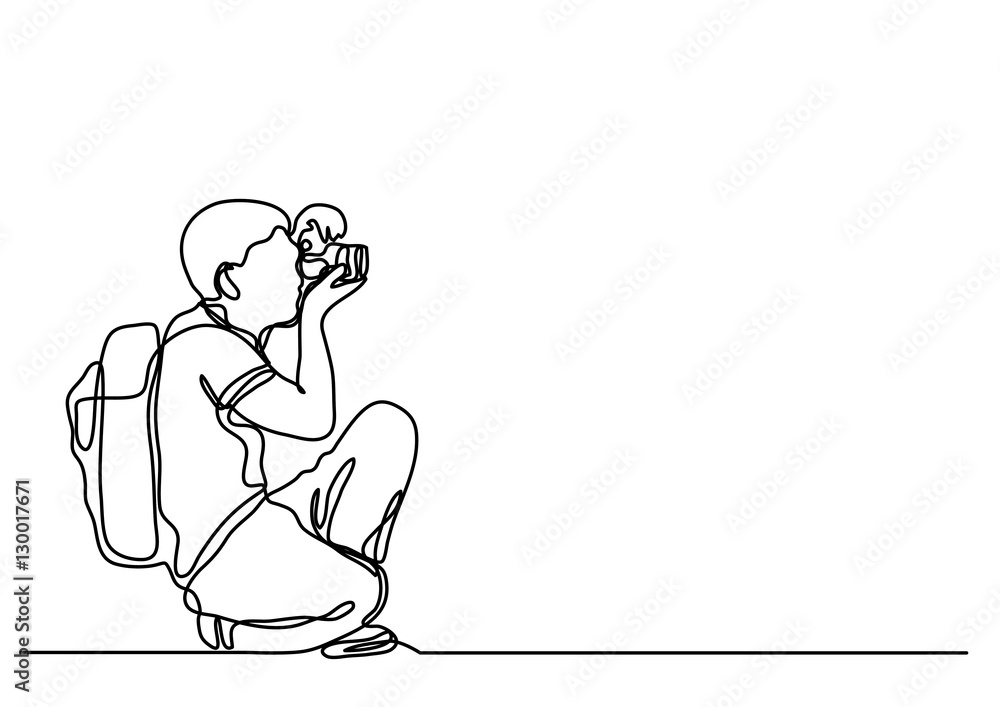 continuous line drawing of amateur photographer making pictures