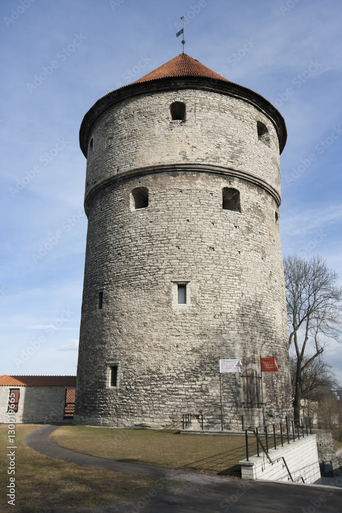 Low angle view of medieval tower, Tallinn, Estonia, Europe Low angle view of medieval tower, Tallinn, Estonia, Europe