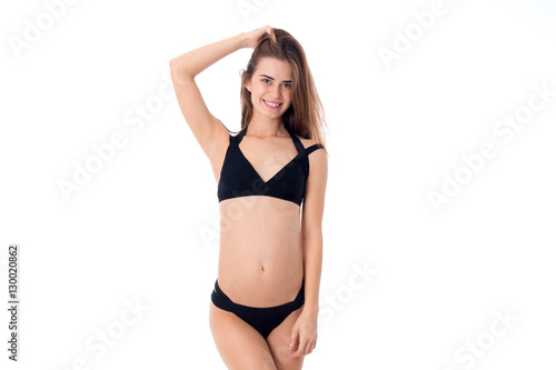 girl in black swimsuit