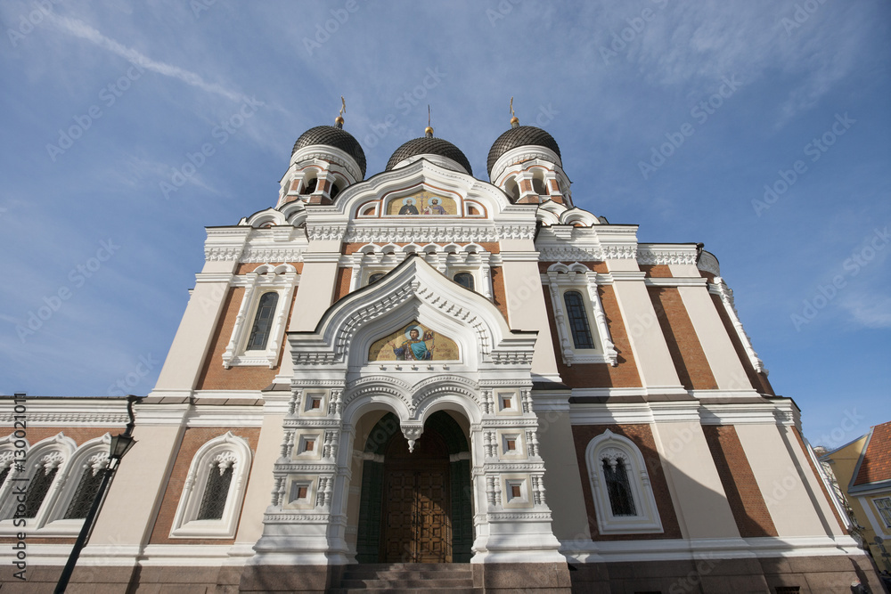 Low angle view of Alexander Nevsky Cathedral against cloudy sky, Tallinn, Estonia, Europe