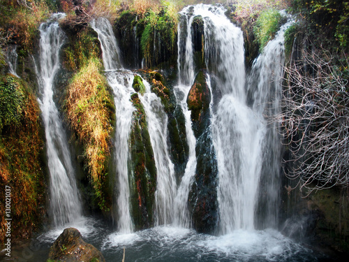 closeup of a waterfall in the forest