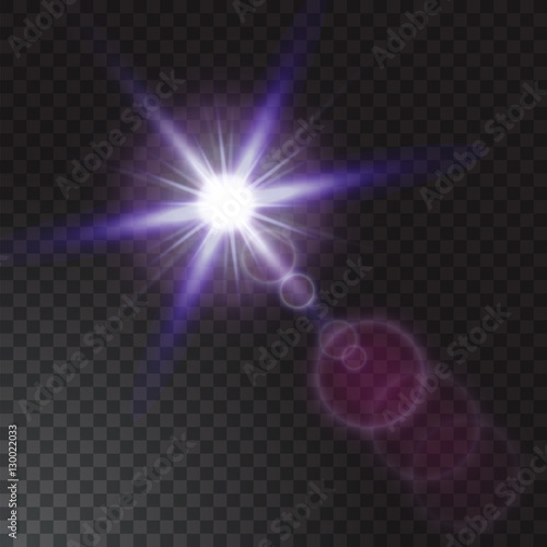 Realistic beam light on transparent background. Vector illustration