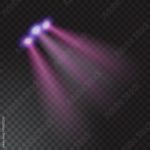 Realistic beam light on transparent background. Vector illustration
