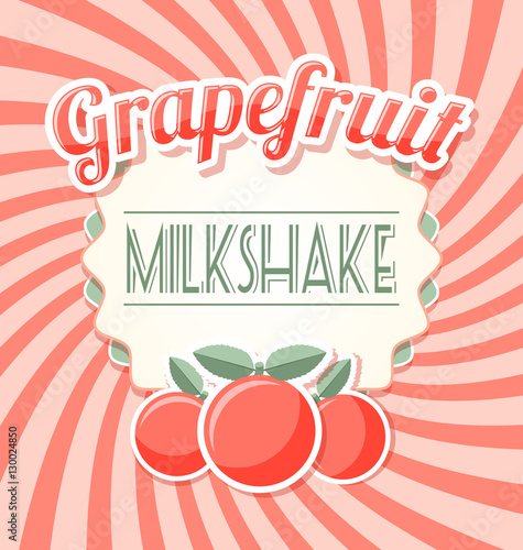 Grapefruit milkshake label in retro style on twisted background