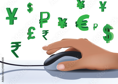 mano con mouse scambio valuta