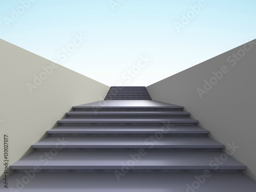 Stairs and a corridor leading to the exit of the life and background of the sky