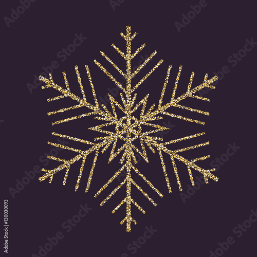 Snowflake icon. Christmas and new year, xmas, winter symbol. Gold sparkles and glitter. Flat design.vector