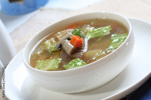 Close up of broth soup
