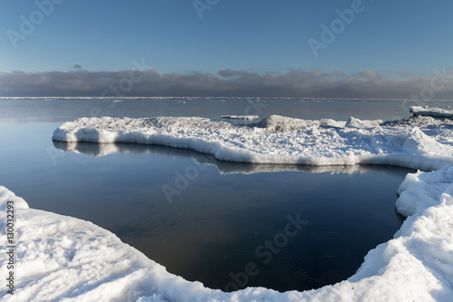 Icy coast of Baltic sea, gulf of Riga in january.