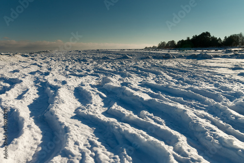 Icy coast of Baltic sea  gulf of Riga in january.