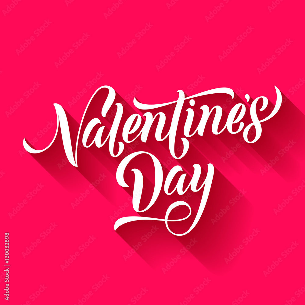 Valentine Day pink card heart love text calligraphy vector greeting