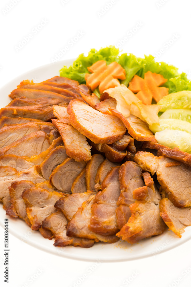 Roasted bbq red pork with sweet sauce in chinese food style in w Roasted bbq red pork with sweet sauce in chinese food style in w