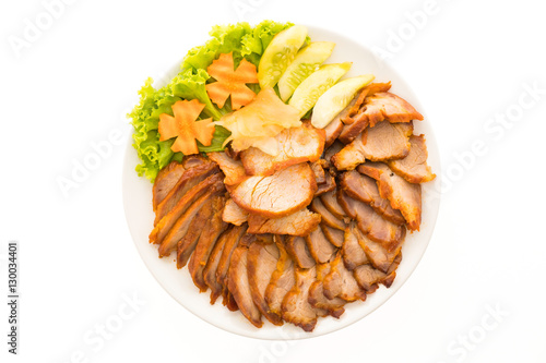 Roasted bbq red pork with sweet sauce in chinese food style in w