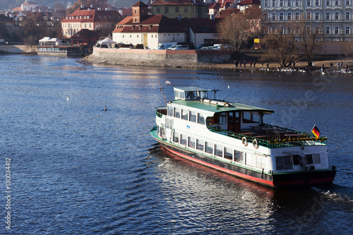 Photography big boat sails on the Prague's river