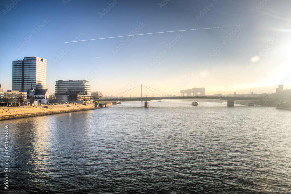 Obraz premium View over Cologne in Germany with the famous bridge over the Rhine river