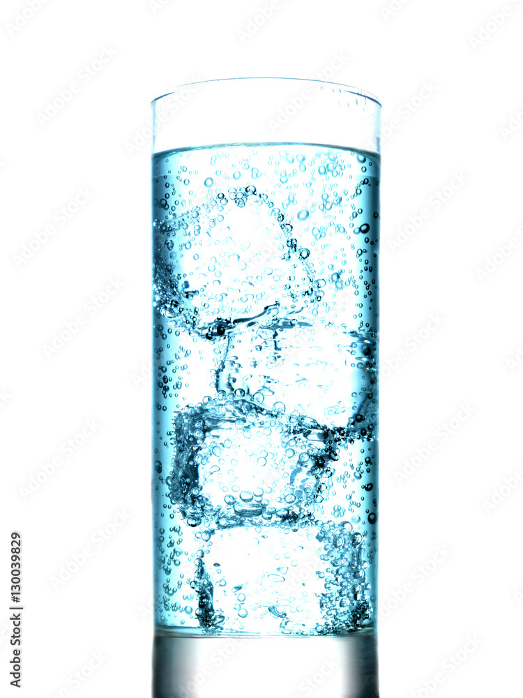 Glass of water with ice cubes on white background Glass of water with ice cubes on white background