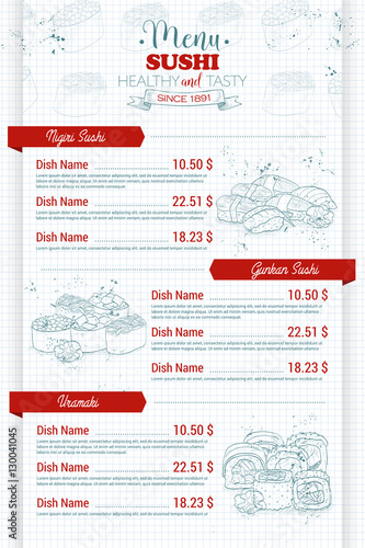 Restaurant vertical color sushi menu