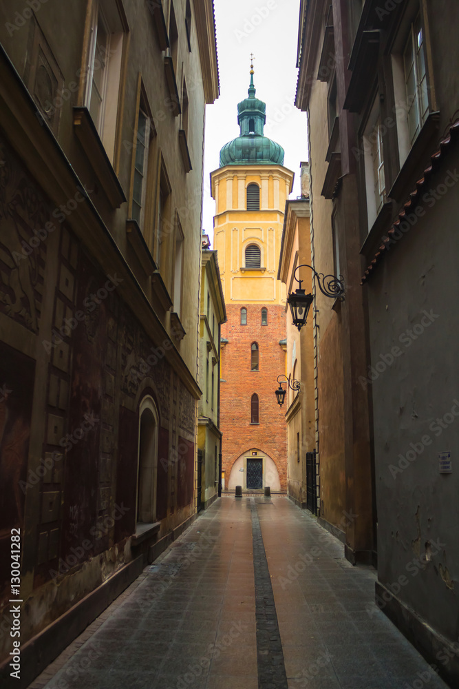 View on the St. Martin's Church in old town in Warsaw