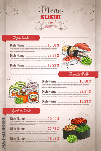 Restaurant vertical color sushi menu