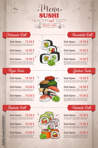 Restaurant vertical color sushi menu