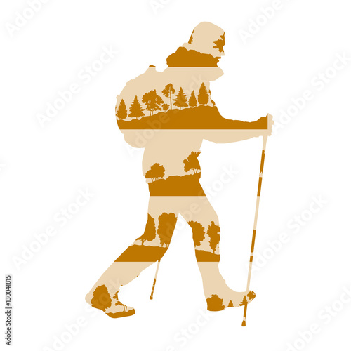 Hiking and nordic walking vector background concept made of fore