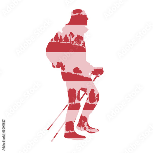 Hiking and nordic walking vector background concept made of fore