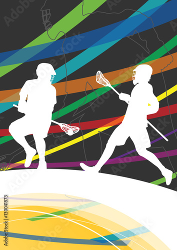 Men active sport lacrosse players silhouettes abstract backgroun