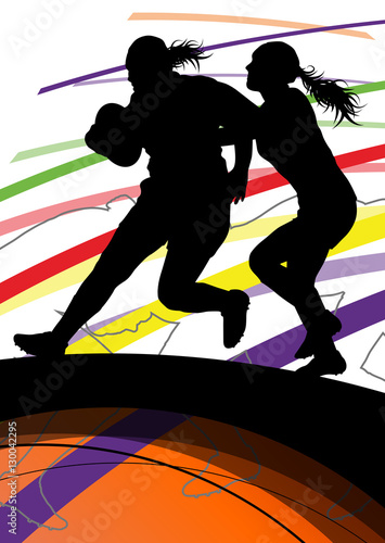 Active women rugby players young healthy sport silhouettes abstr