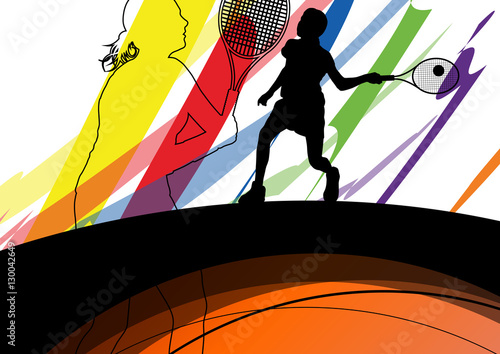 Tennis players active sport silhouettes vector abstract backgrou