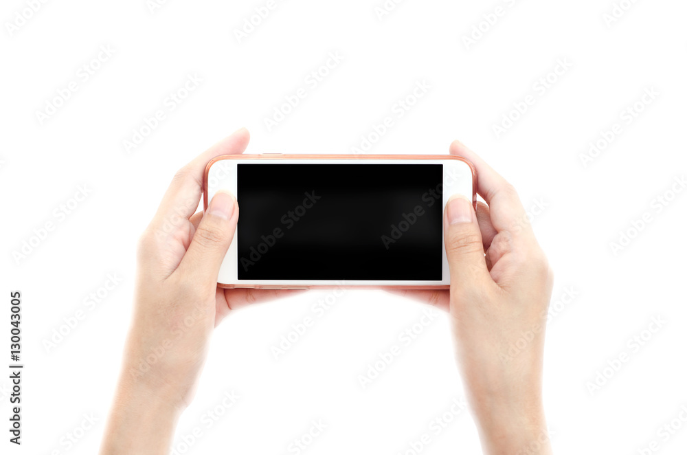 hand using smartphone isolated on white background. hand using smartphone isolated on white background.