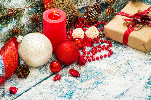 Christmas vintage present on a wooden background