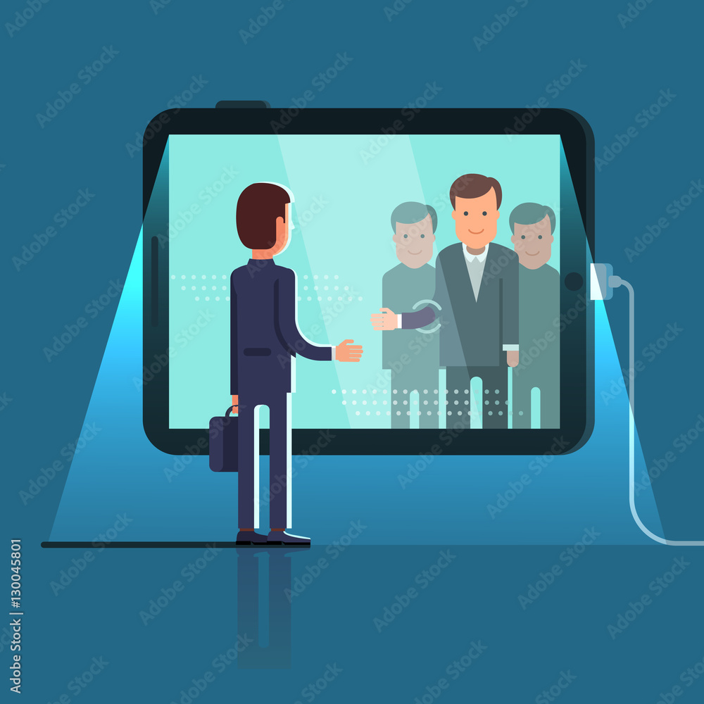 Conference video call via huge tablet computer