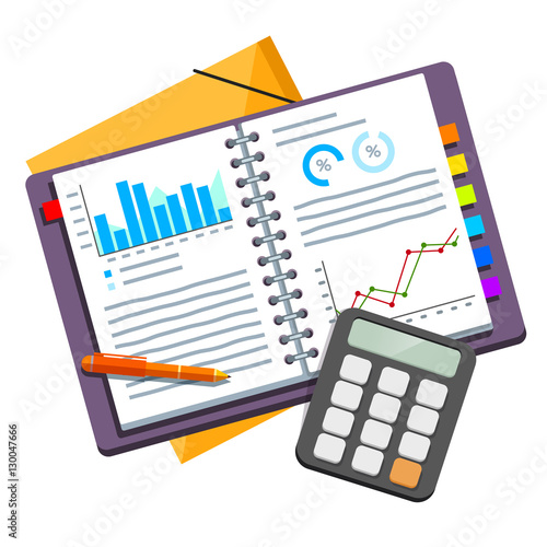 Opened business plan documents in binder