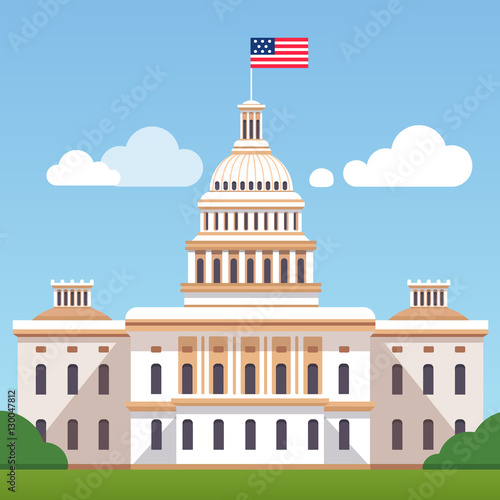 White House building with US flag on a blue sky