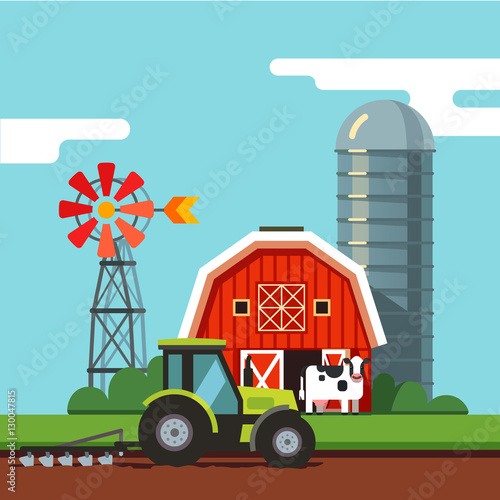 Tractor working on a arable field