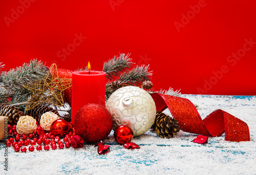 Christmas decoration on wood background