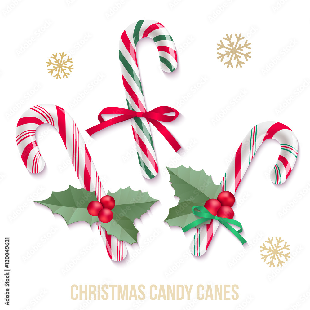 Set of candy canes with snowflakes. Set of candy canes with snowflakes.