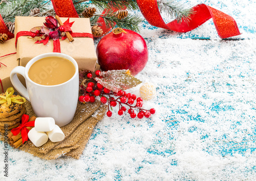 Christmas decoration hanging over wooden background