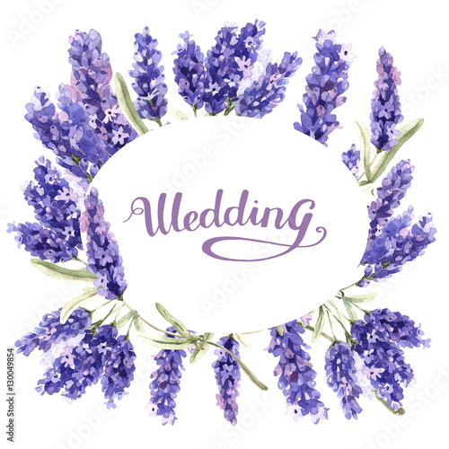 Wildflower lavender flower frame in a watercolor style isolated.