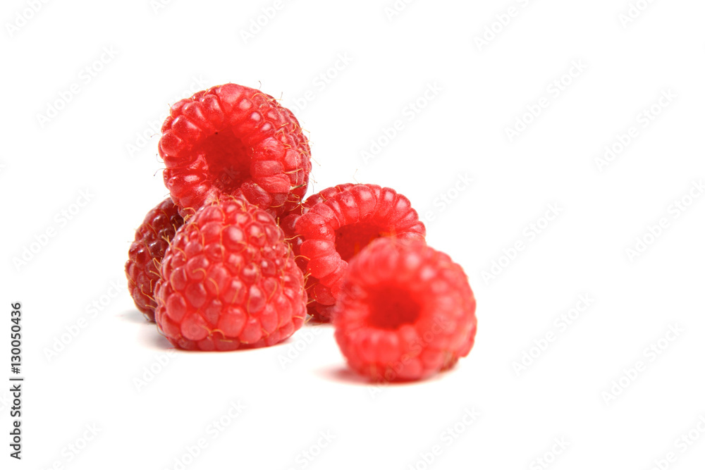 Close-up of raspberries on white background Close-up of raspberries on white background