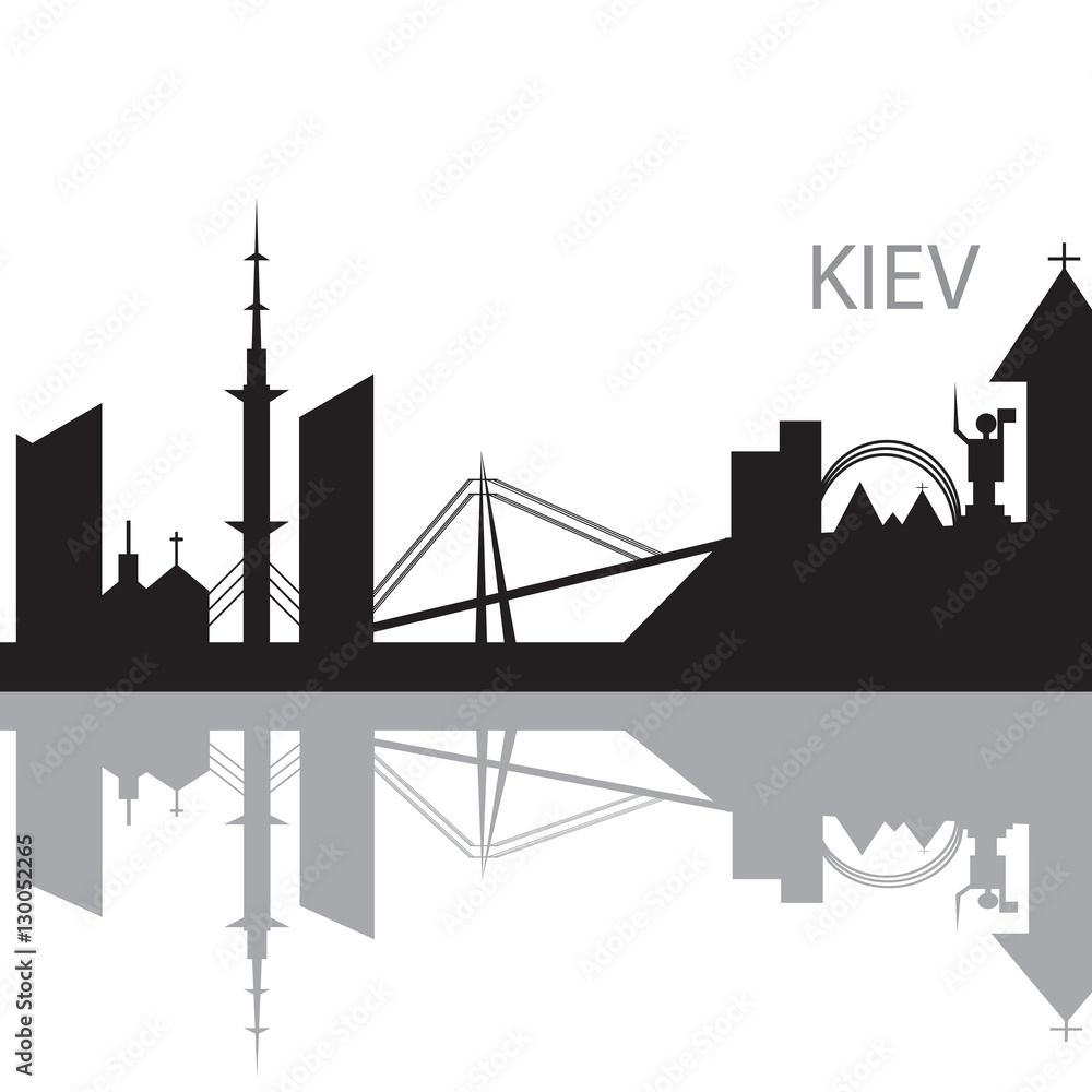 Kiev City skyline black and white silhouette